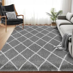 8x10 Grey White Fuzzy Shaggy Rug Area Rug
