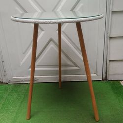 Wooden Glass Top Accent Table