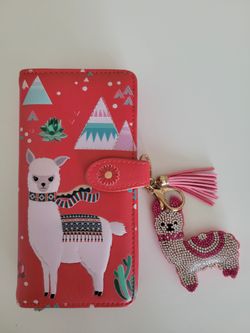 Shagwear Llama Pattern Large Salmon Zipper Wallet