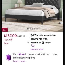 Faux Leather Trotwood Upholstered Platform Bed Frame, Button Tufted Headboard, Wooden Slats Support