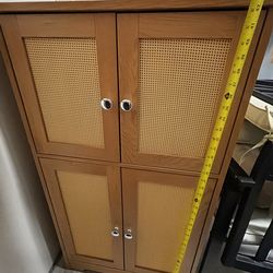 Wood Cabinet with Cane Doors – Like New