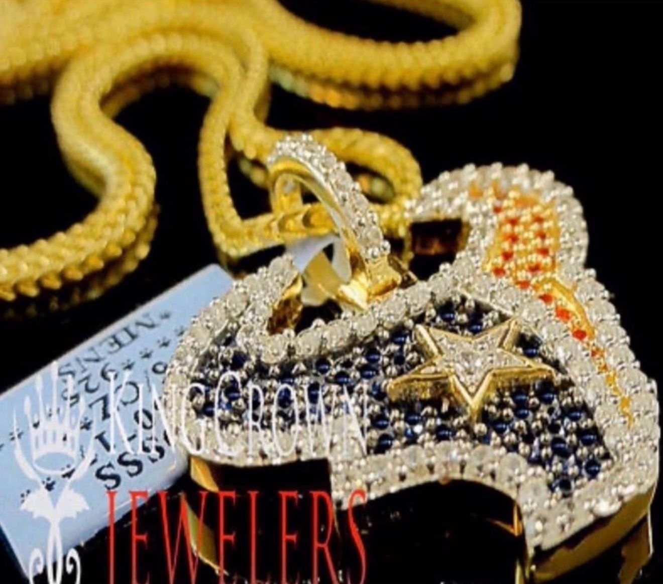 Houston Texans Real Yellow Gold Silver Football Simu Diamond Pendant...