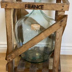 Demijohn in Crate | French Primitive Demijohn |French Wine Demijohn! Rustic Demijohn French Demijohn Wine Bottle w/ Crate/Glass Top ~ Table