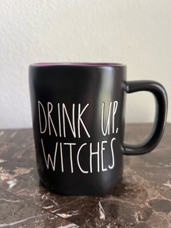 Rae Dunn DRINK UP WITCHES Halloween Coffee Mug Black Purple Ceramic Cup Fall Dec