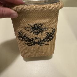 Bee Burlap Glass Candle Holder