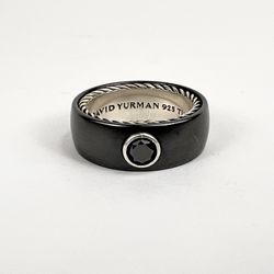 David Yurman 925 Silver Black Titanium Streamline Black Diamond Ring 8.25''