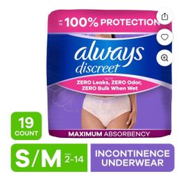 Always Discreet - Adult Diapers for Women Size S/M, 19 Count
