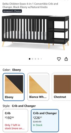 Delta Children Essex 4-in-1 Convertible Crib and Changer, Black Ebony w/Natural Knobs