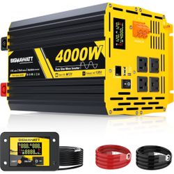 ☆ 4000W Pure Sine Wave Inverter,12V DC to 120V AC–Heavy Duty Power Inverter for Off Grid Solar Energy,RV,Home Backup,Water Pump,Power Tool and Microwa