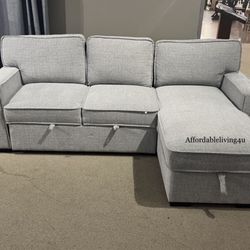 Grey Pullout Sectional W/Reversible Storage Chaise Brand New In Box 