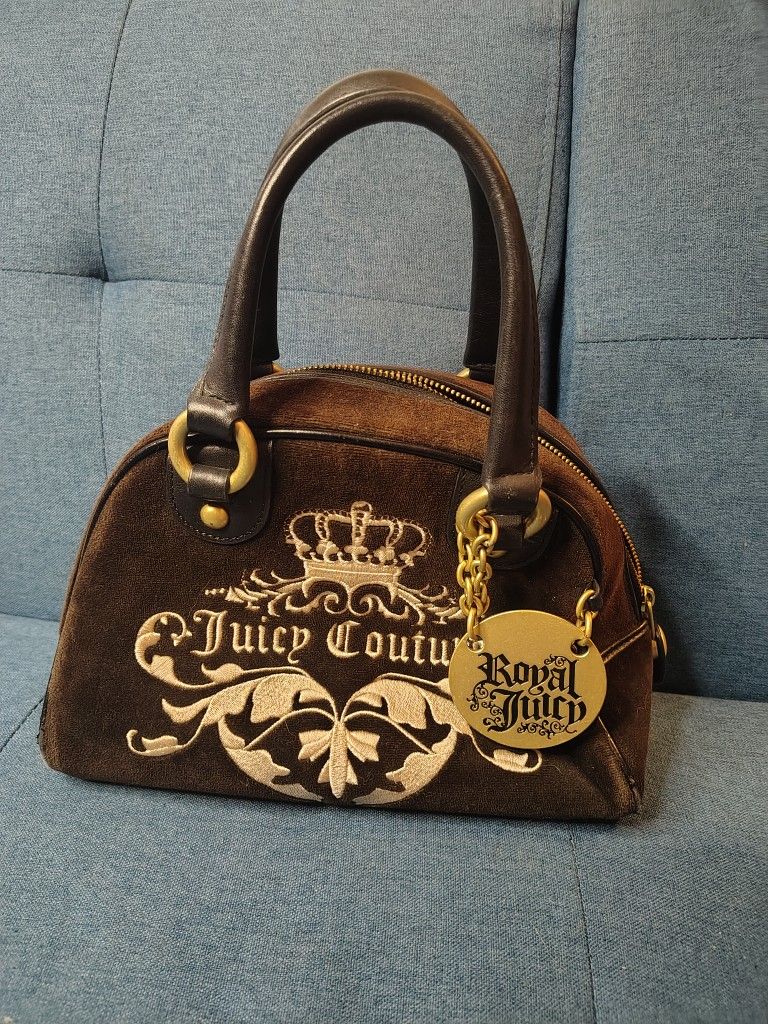 Vintage Brown Juicy Couture Purse Bowler Bag Handbag Velour Satchel Y2K
