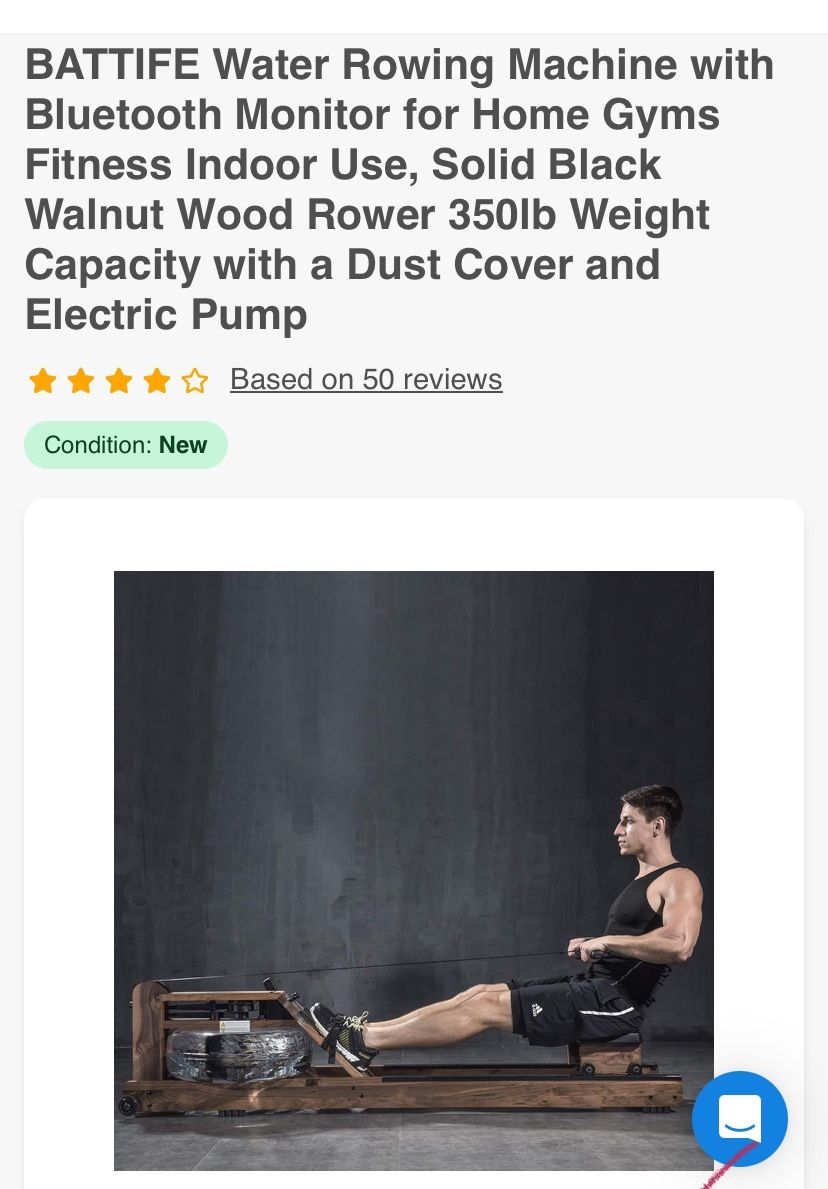 BATTIFE Water Rowing Machine with Bluetooth Monitor for Home Gyms Fitness Indoor Use, Solid Black Walnut Wood Rower 350lb Weight Capacity