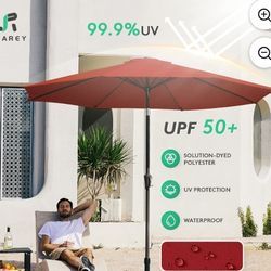 9FT Paraguas de Exterior para Patio, Parasol de Mesa para Exteriores con Botón Pulsador de Inclinación y Manivela, Rojo