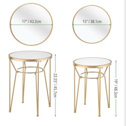 Set of 2 Gold Mirror Accent Tables, Side tables, End Tables, Coffee Tablen