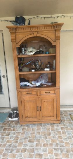 Wooden Hutch Cabinet with Open Shelving