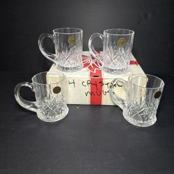 Lot Set Of 4 Vtg Cristal d'Arques France 24% Lead Diamond Crystal Coffee Mugs open box 
