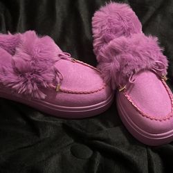 Purple Fur Slip Ons Size 5.5