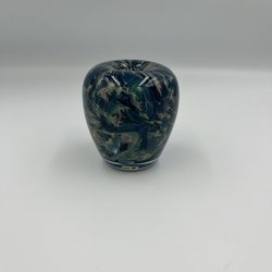 Aegean Sea Motif Classic Handblown Glass mini vase / paperweight Signed The Glass Joy 2016 