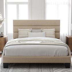 Bed And Frame Set -Beige And White Bed