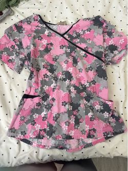 Pink cherry blossom scrub top
