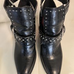 Kayla Women's Black Studded Ankle Boots with Buckle Straps