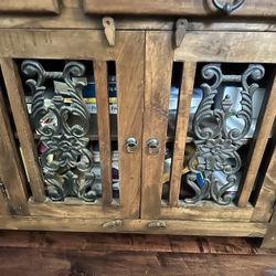 Solid Wood With Iron Design Vintage Accent Cabinet 