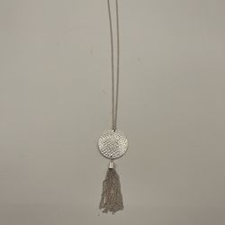 Silver Tone Medallion Tassel Pendant Necklace 