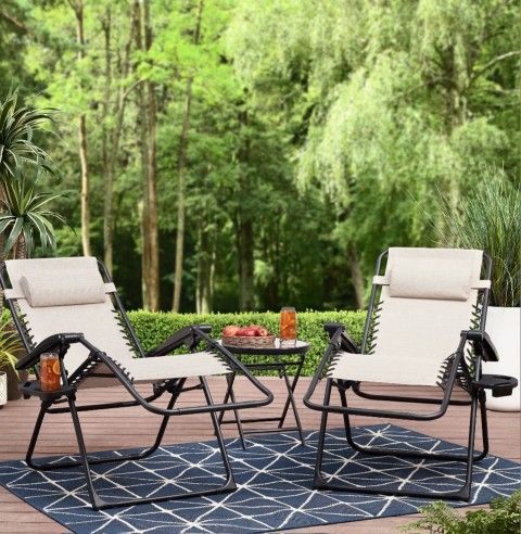 Reclining Zero-Gravity Outdoor Patio Lounge Chair with Cup Holder.1 Chair