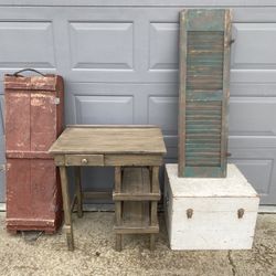 Antique Vintage Ammo Crate, Storage Box, Shutter, Table