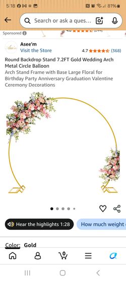 Round Gold backdrop stand new in box pick up in pomona $35