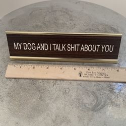 Funny Comical Dog Desk Name Plate Gag Gift Midcentury Vintage Style Plaque Desktop Office Boss Lady