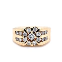 14K Yellow Gold Natural Diamond Cluster Men's Ring | Round 0.90 TCW, H SI2-I1, Size 11