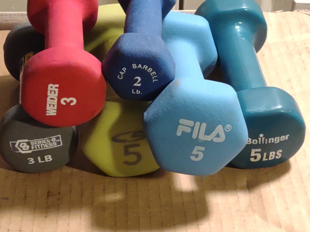 Cap  Bollinger Weider And Others Assorted Set Of Six Dumbbell Weights