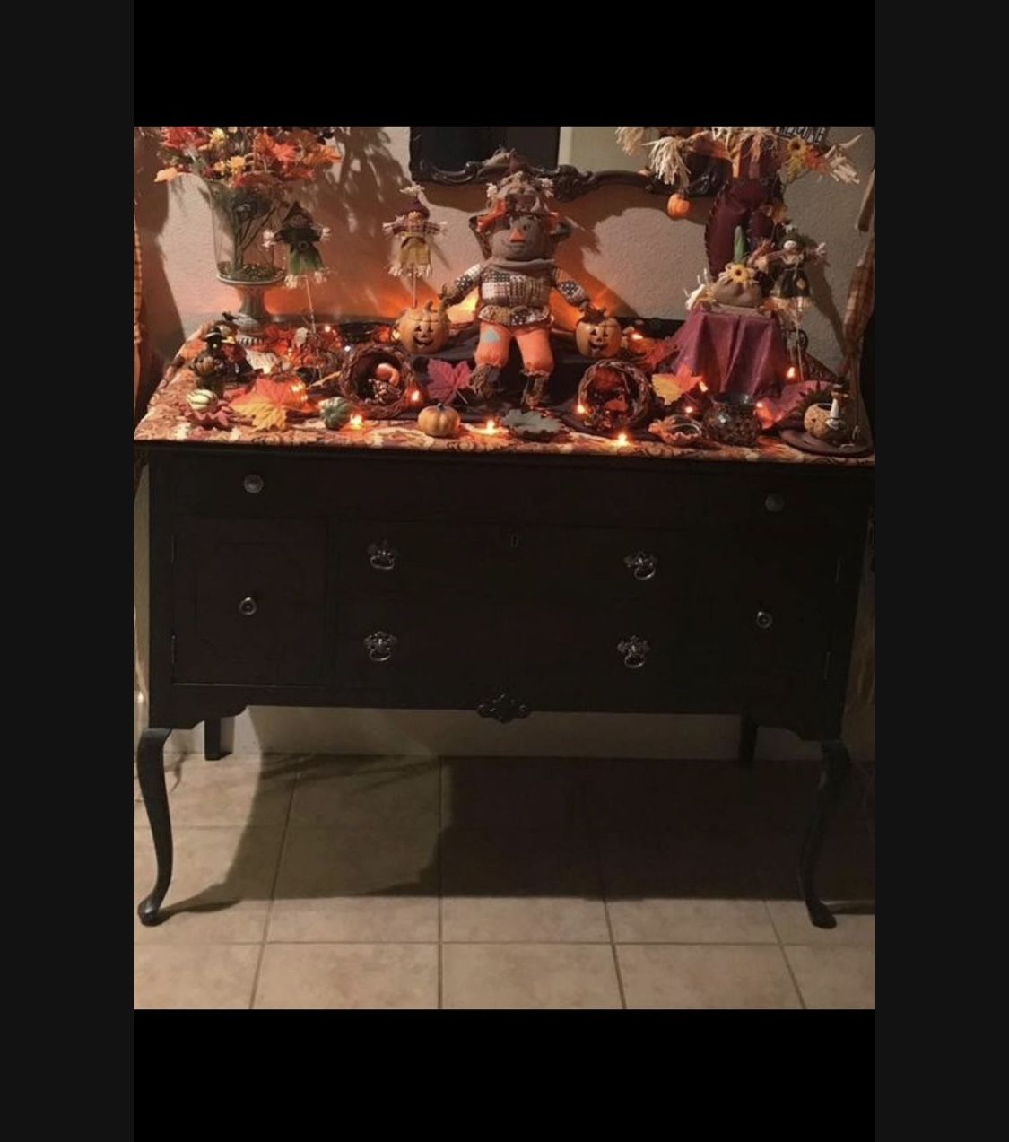 ANTIQUE Walnut Buffet w/Sterling Silver Handles  Plus Large, Heavy Antique Mirror