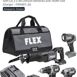 New Flex Tools 4 Piece Kit FXM401-2A with Battery Kit