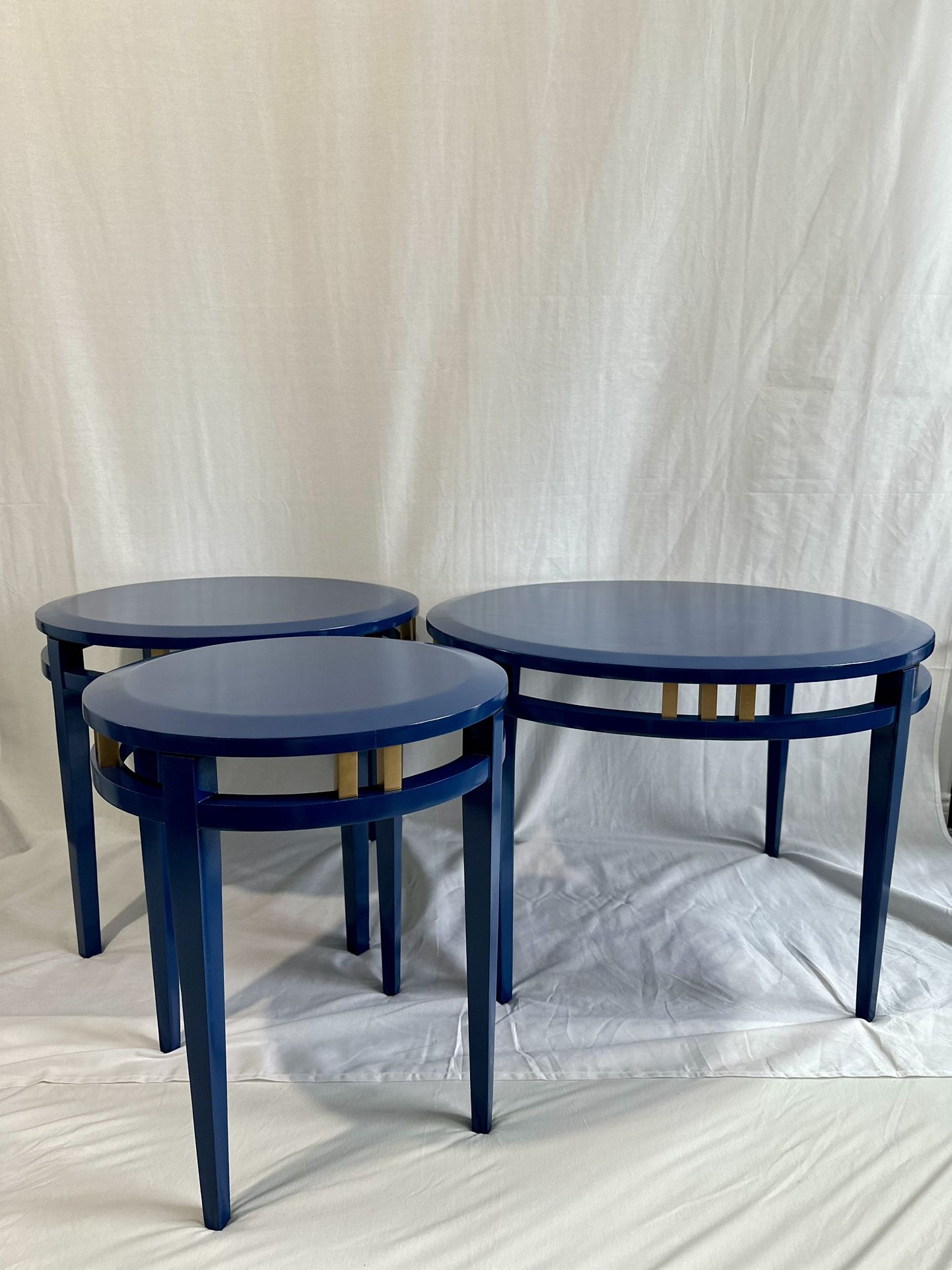 Modern Navy & Gold Nesting Table Set - Handcrafted, Art Deco Inspired