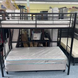 Twin Size, Black Metal Bunk Bed, With Mattresses, Great Condition, Sanitized Mattresses,$399 All, Same day delivery 🚚   