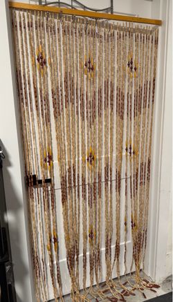 Vintage Wooden Beaded Doorway Curtain – 36.6” x 80.7”