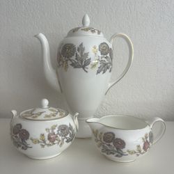 Wedgwood Lichfield Coffee Pot, Sugar & Creamer 