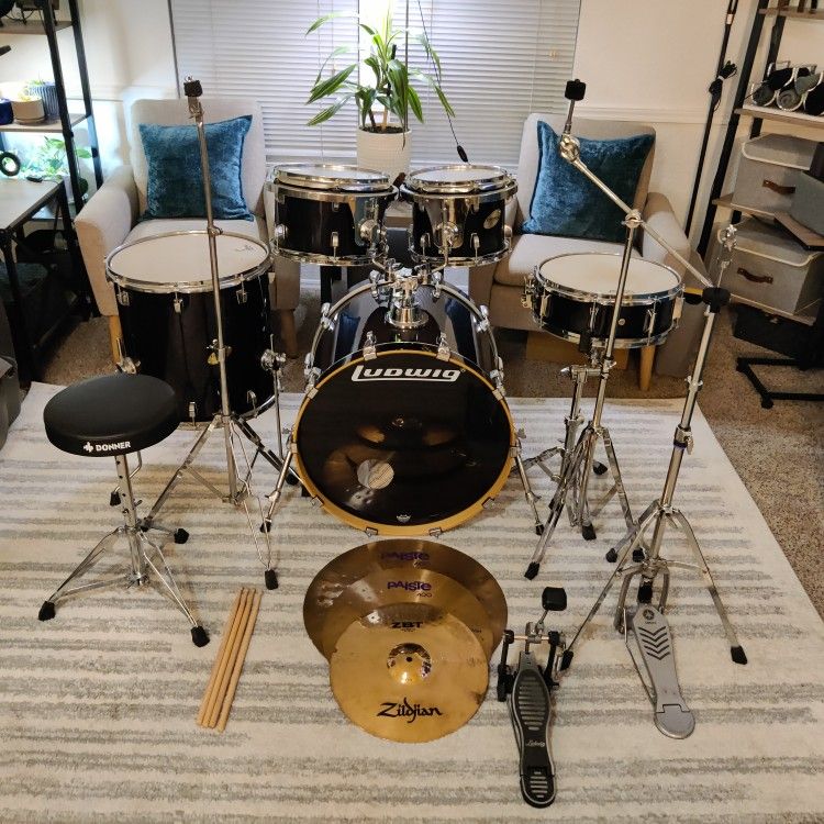 Ludwig Accent CS Custom 5pc Drum set Complete Ready To Play Cymbals Stands Throne Hardware Bateria