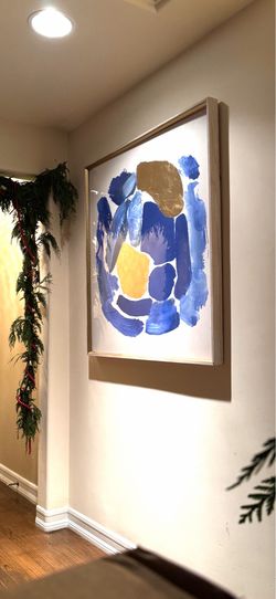 Blue and gold abstract framed wall art