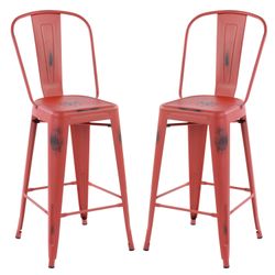 Homy Casa THOCAR 29" Red Metal Bar Stool Set of 2 for Dining and Bar Seating Open Box