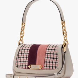 Kate Spade Gramercy Racing Stripe Plaid Twill Small Flap Shoulder Bag