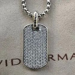 DAVID YURMAN Round SILVER 925 DIAMOND STARBURST PENDANT & CHAIN NECKLACE