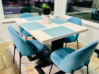 Contemporary dining table & velvet dining chairs  (set of 4)
