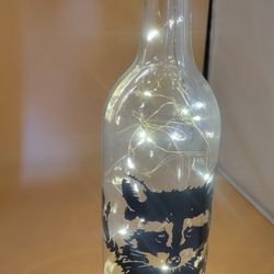 Decorative Clear Glass Bottle Lamp with Black Raccoon Design