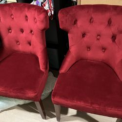 Velvet Red Accent Chairs (2)