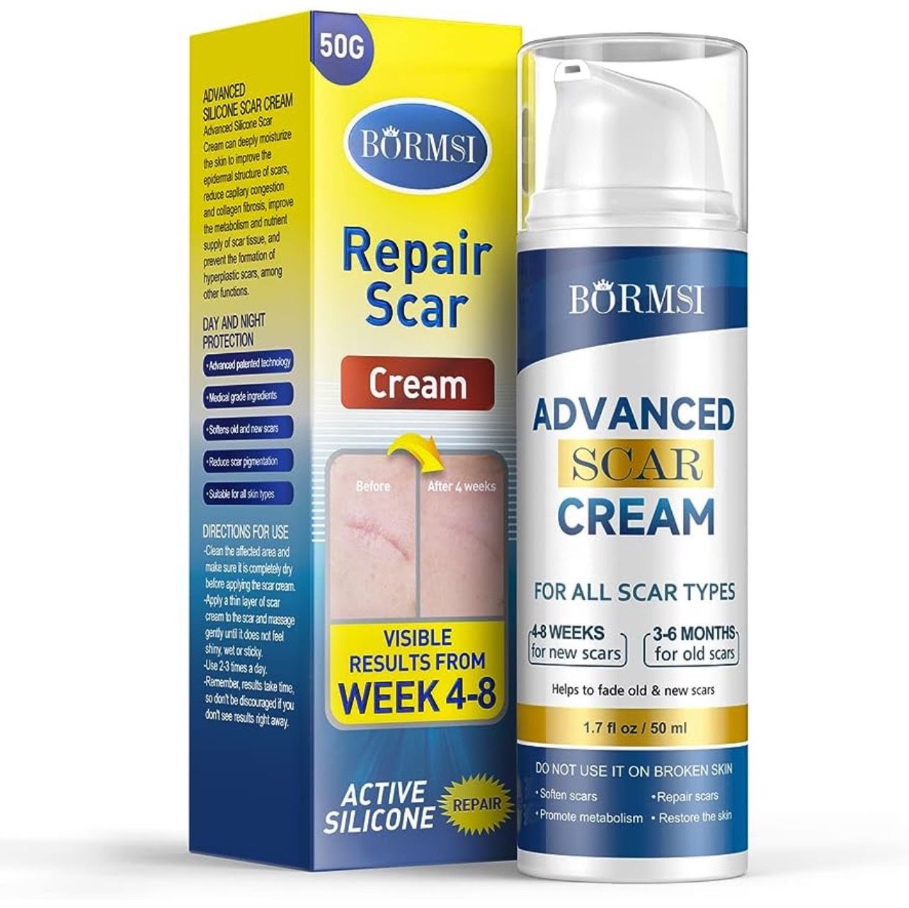 BORMSI 𝐍𝐚𝐧𝐨𝐭𝐞𝐜𝐡𝐧𝐨𝐥𝐨𝐠𝐲 𝐈𝐧𝐟𝐢𝐥𝐭𝐫𝐚𝐭𝐢𝐨𝐧 Scar Cream,Active Silicone Dimethicone Scar Gel-Advanced Repairing New Old Scars for Surg