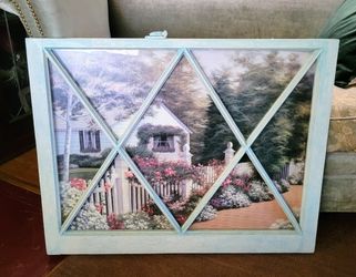 Old Wood Window Sash Diamond Grid With Cottage Print