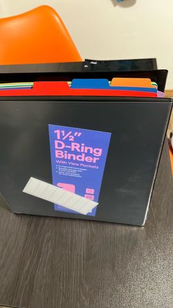 1 1/2 d ring binder with five star plastic folders/dividers with stickers